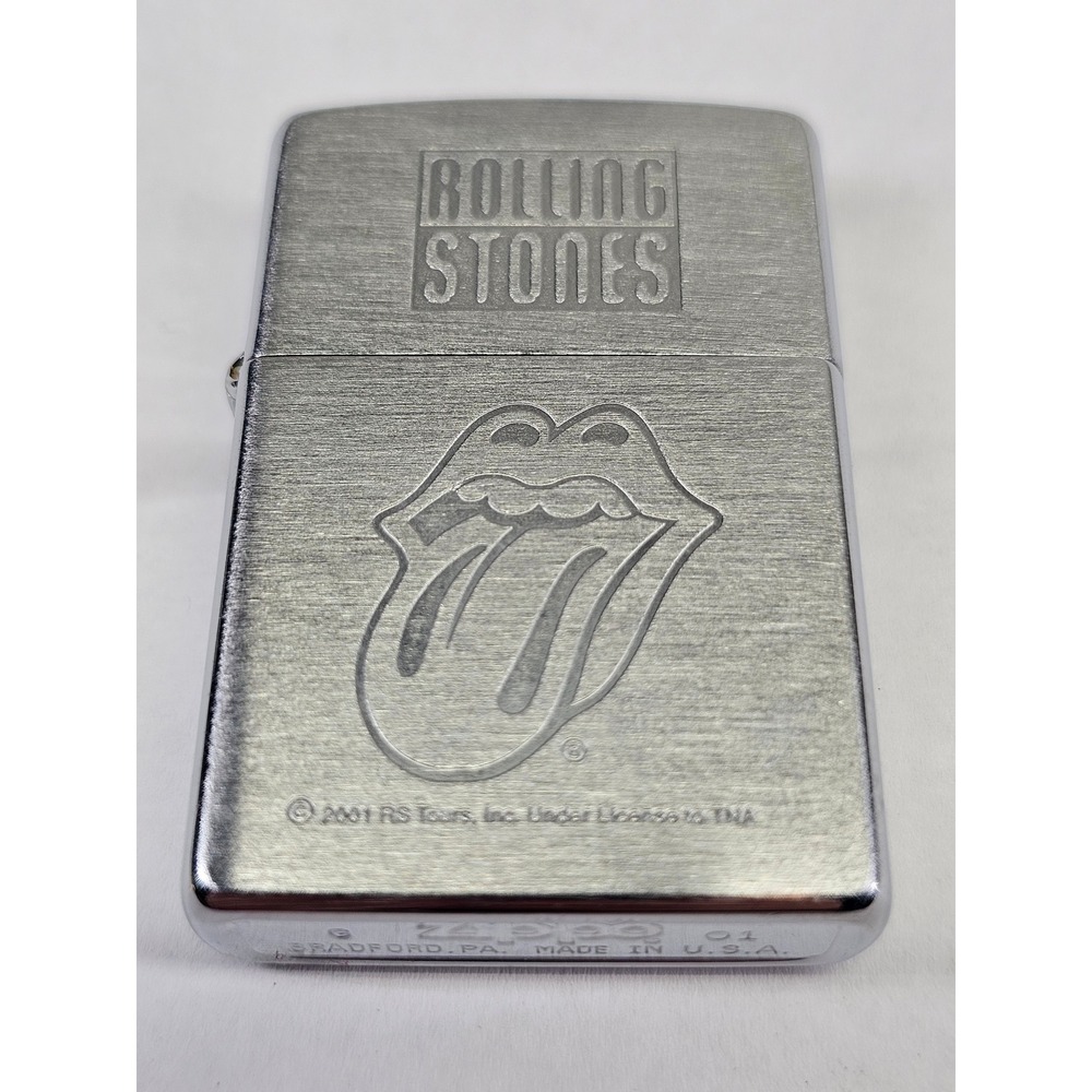 Zippo Rolling Stones Lighter Unisex OS Silver‎ Good 2001 Brushed Chrome G 01